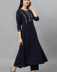 Blue Anara Embroidered Rayon Kurta Dress