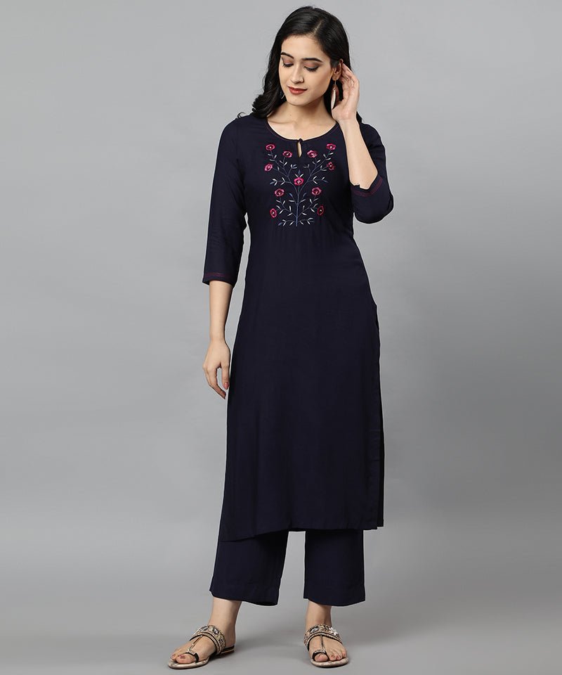 Blue Angoori Embroidered Kurta Pants Set