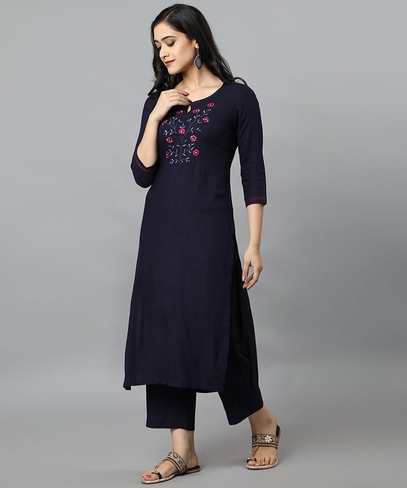 Blue Angoori Embroidered Kurta Pants Set