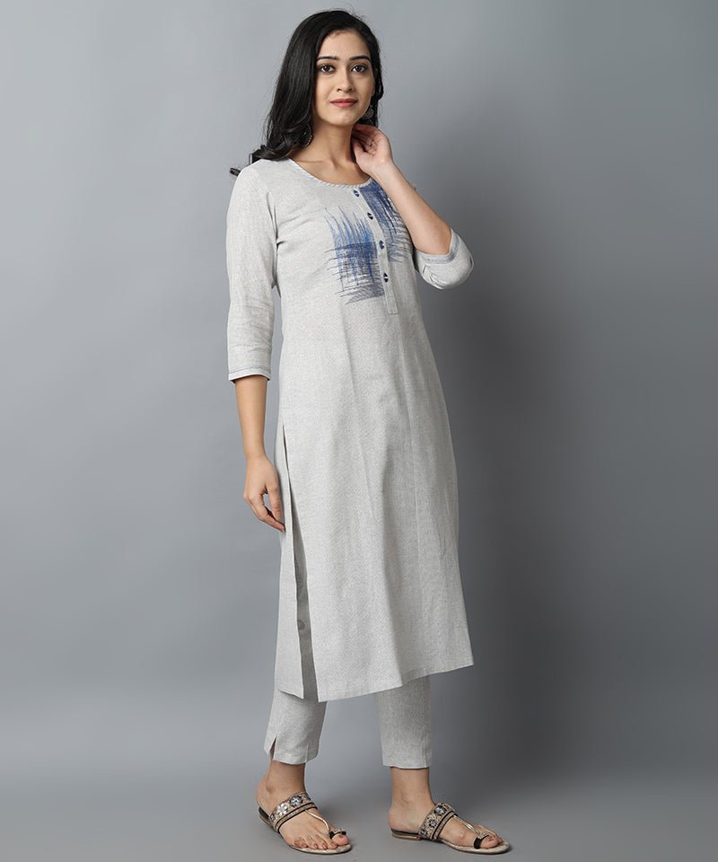 Blue Gray Modern Art Kurta Pants Set