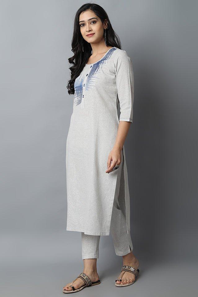 Blue Gray Modern Art Kurta Pants Set