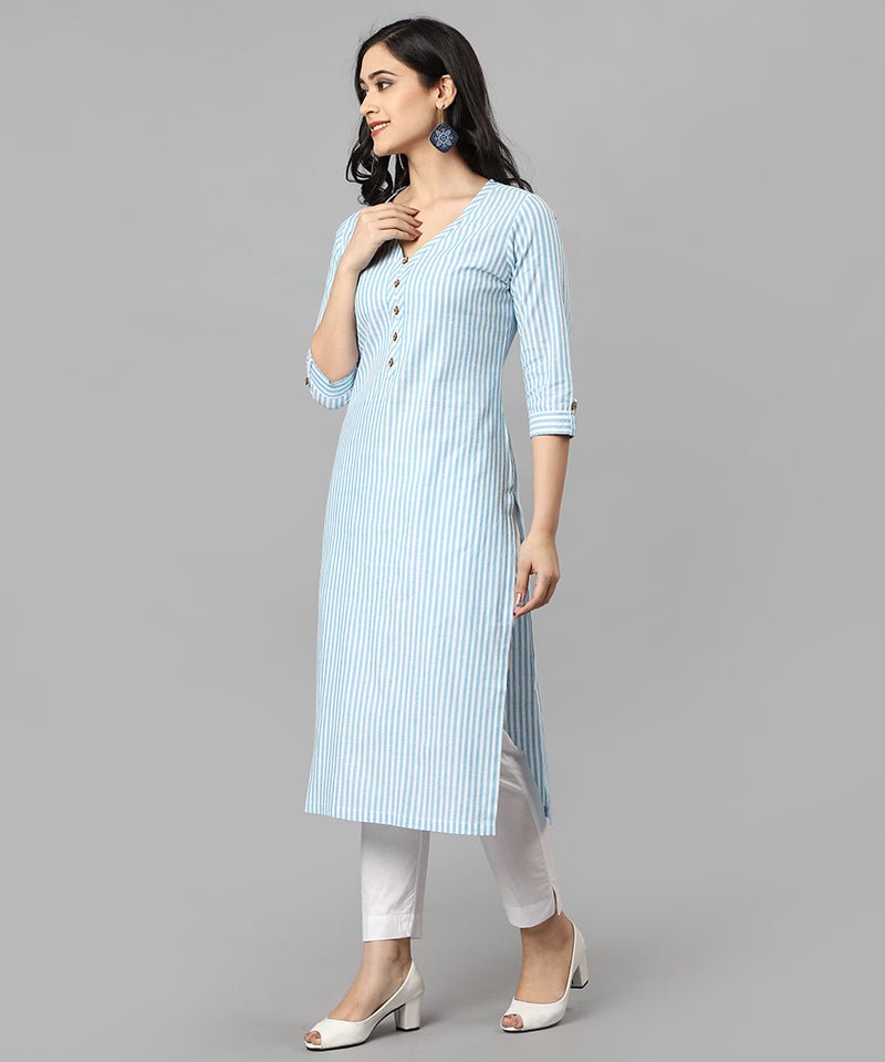 Blue V Neck Candy Cane Kurta