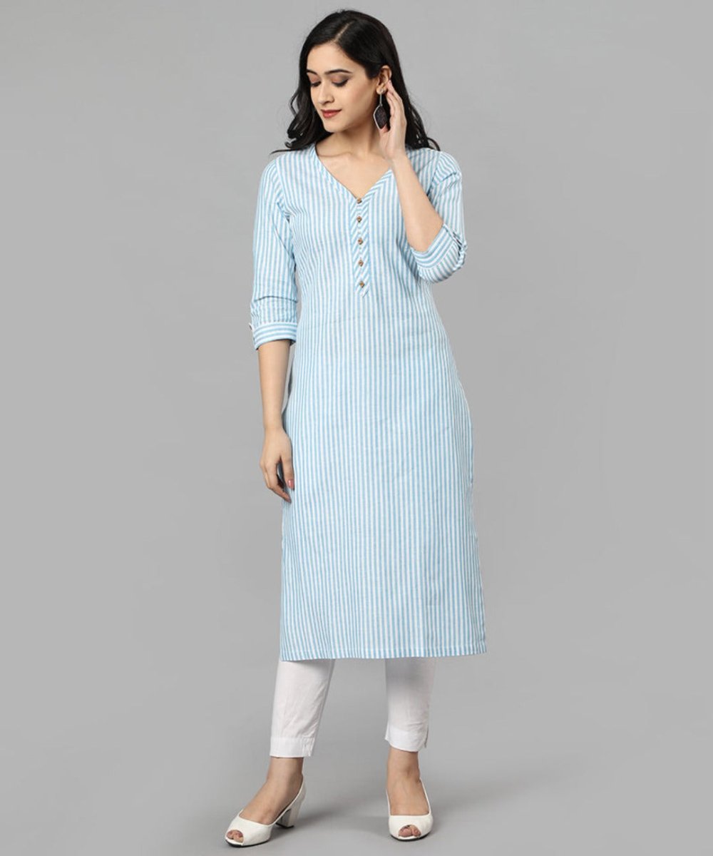 Blue V Neck Candy Cane Kurta