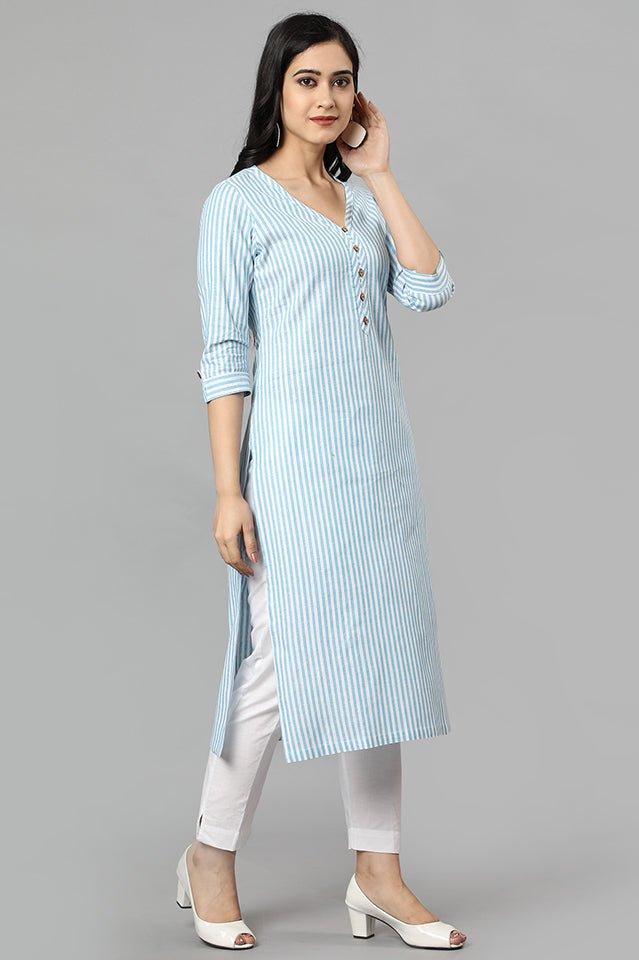 Blue V Neck Candy Cane Kurta