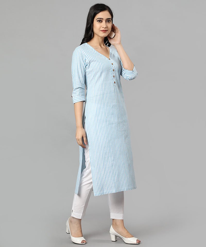 Blue V Neck Candy Cane Kurta