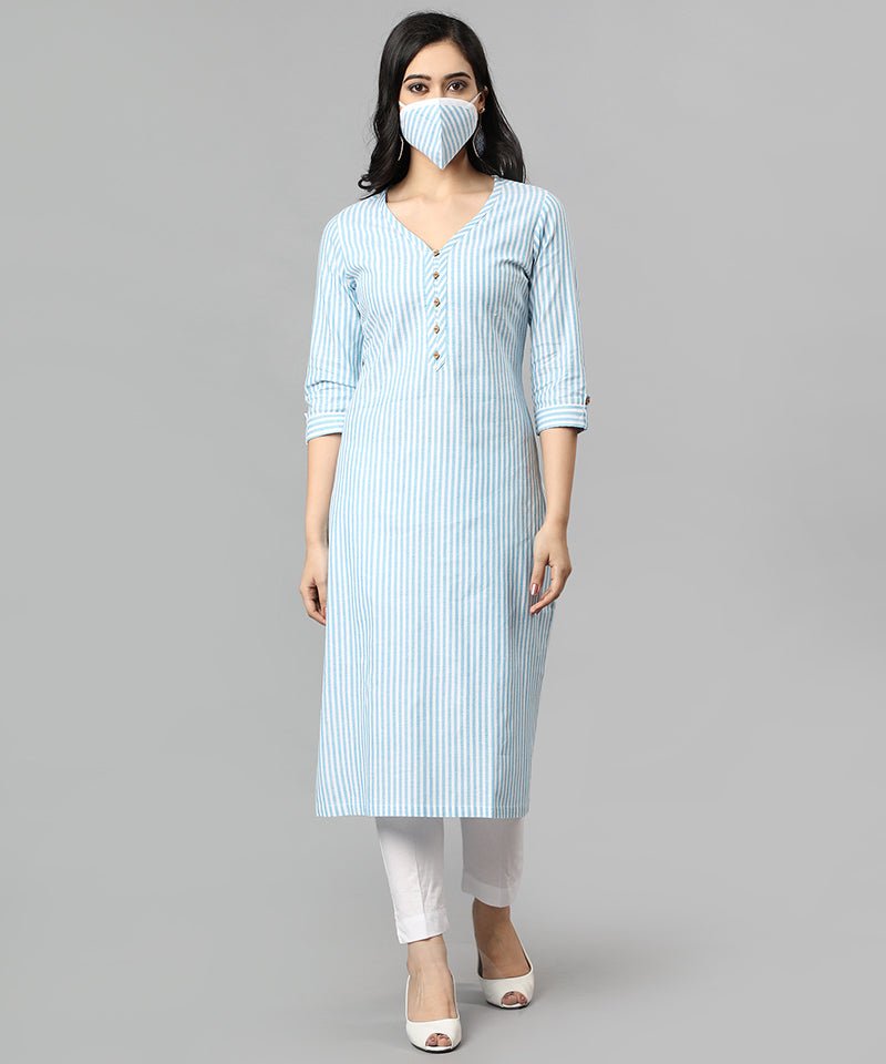 Blue V Neck Candy Cane Kurta