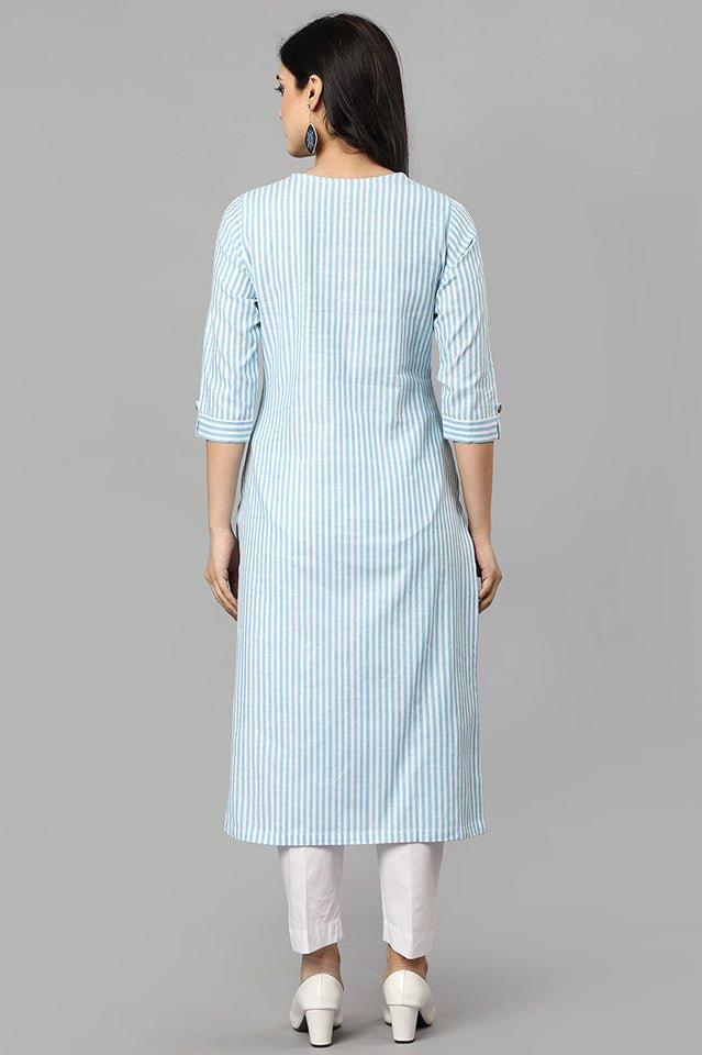 Blue V Neck Candy Cane Kurta