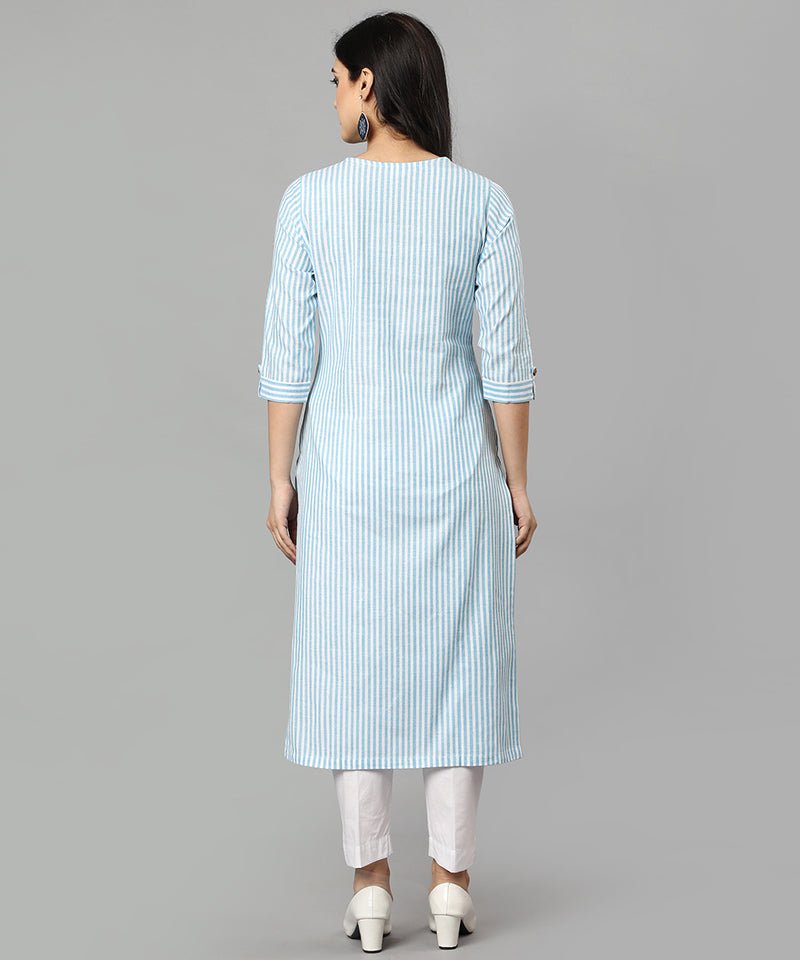 Blue V Neck Candy Cane Kurta