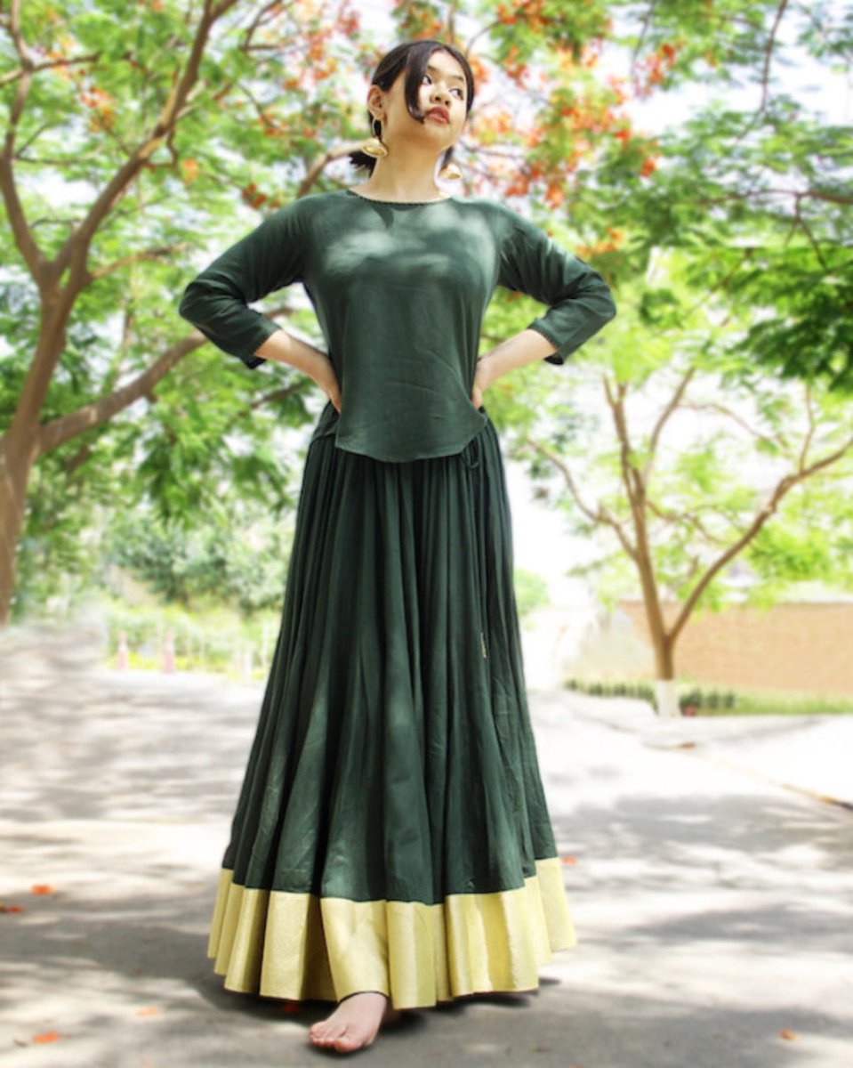 Bottle Green 100 Kalidar Skirt &amp; Crop Top