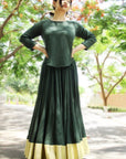 Bottle Green Kalidar Skirt & Crop Top