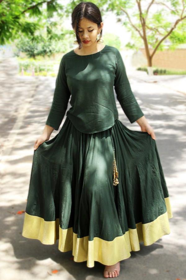 Bottle Green Kalidar Skirt