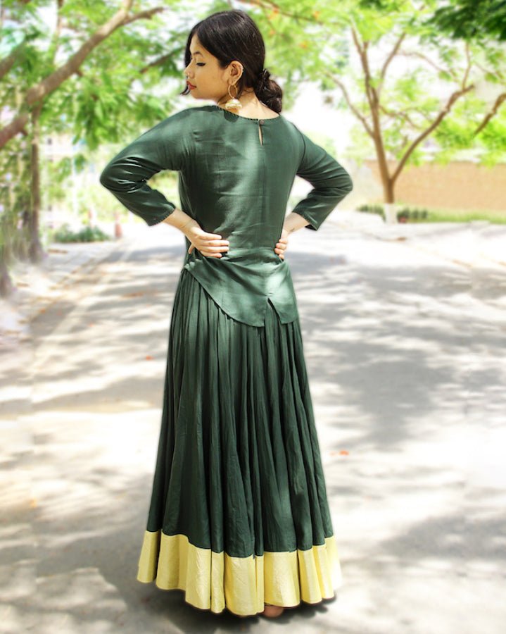 Bottle Green 100 Kalidar Skirt & Crop Top