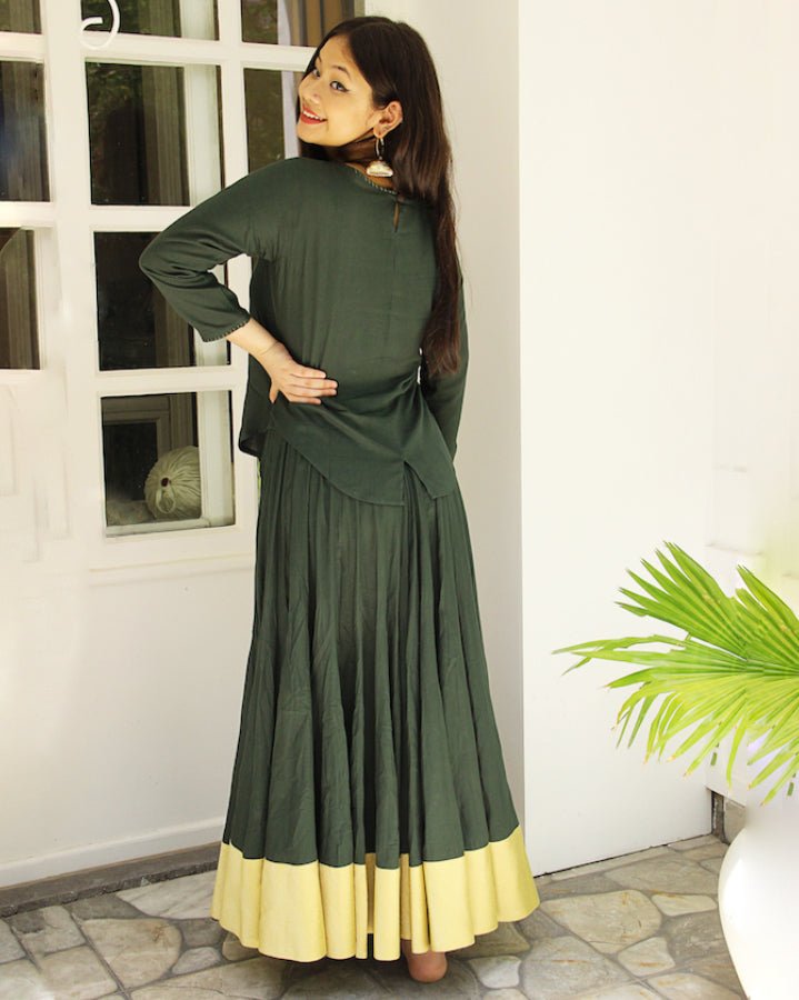 Bottle Green 100 Kalidar Skirt &amp; Crop Top