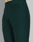 Bottle Green Straight Cotton Silk Pant with Pockets