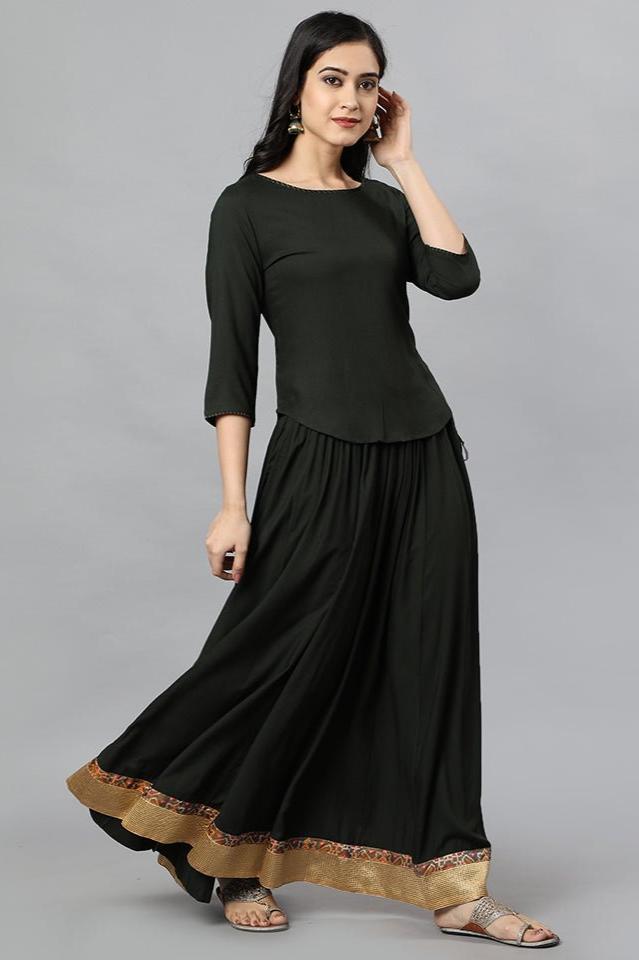 Green  Kali Rayon Skirt