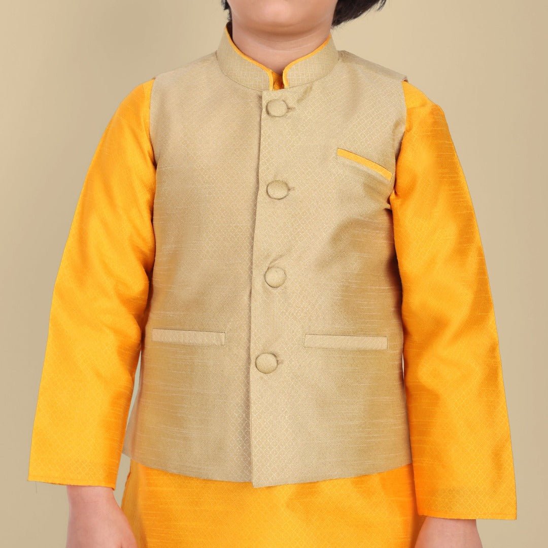 Boys Yellow Kurta with Cotton silk Jacket