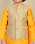 Boys Yellow Kurta with Cotton silk Jacket