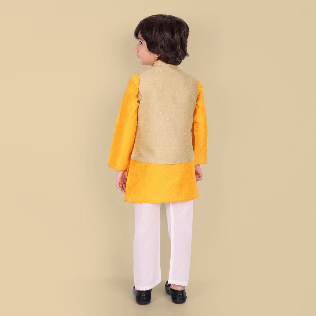 Boys Yellow Kurta with Cotton silk Jacket