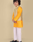 Boys Yellow Kurta with Cotton silk Jacket