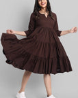 Brown Mul Cotton Graduated Short Dress