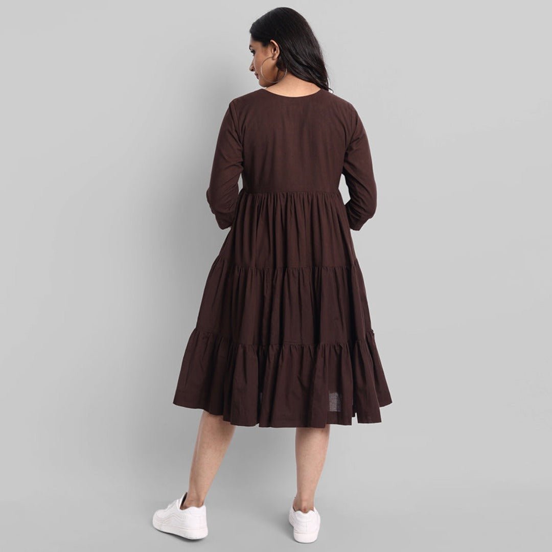 Brown Mul Cotton Graduated Short Dress