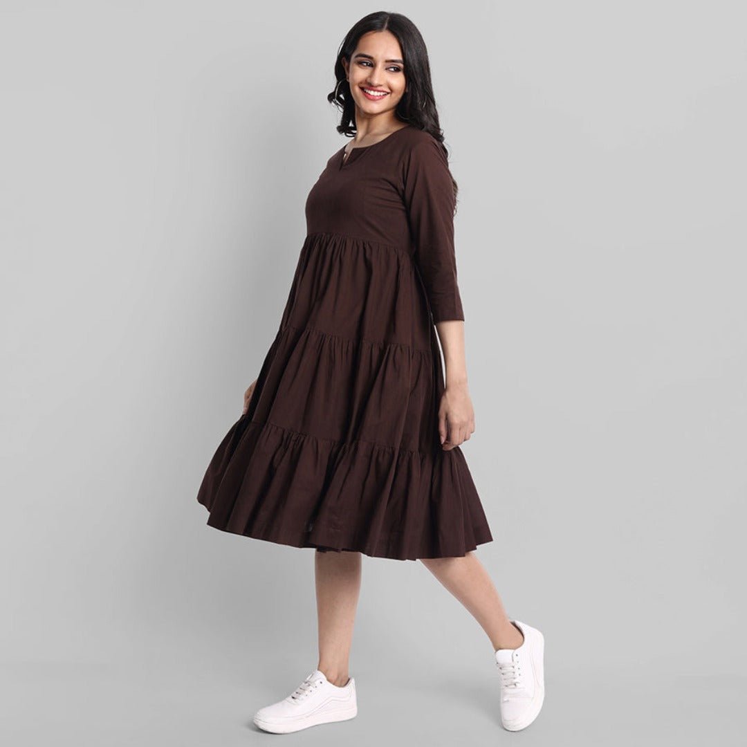 Brown Mul Cotton Graduated Short Dress