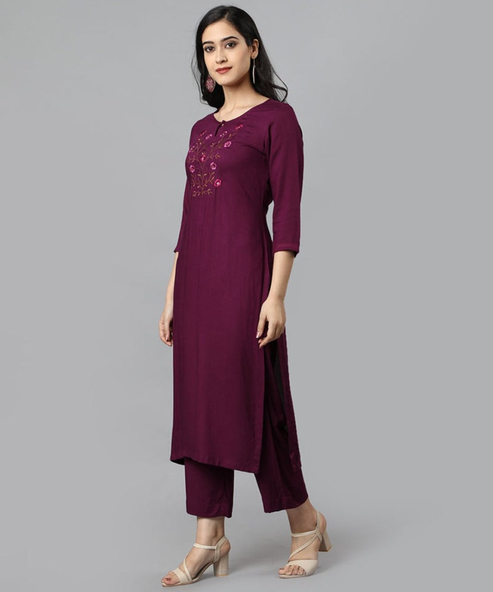 Burgundy Angoori Embroidered Kurta Pants Set