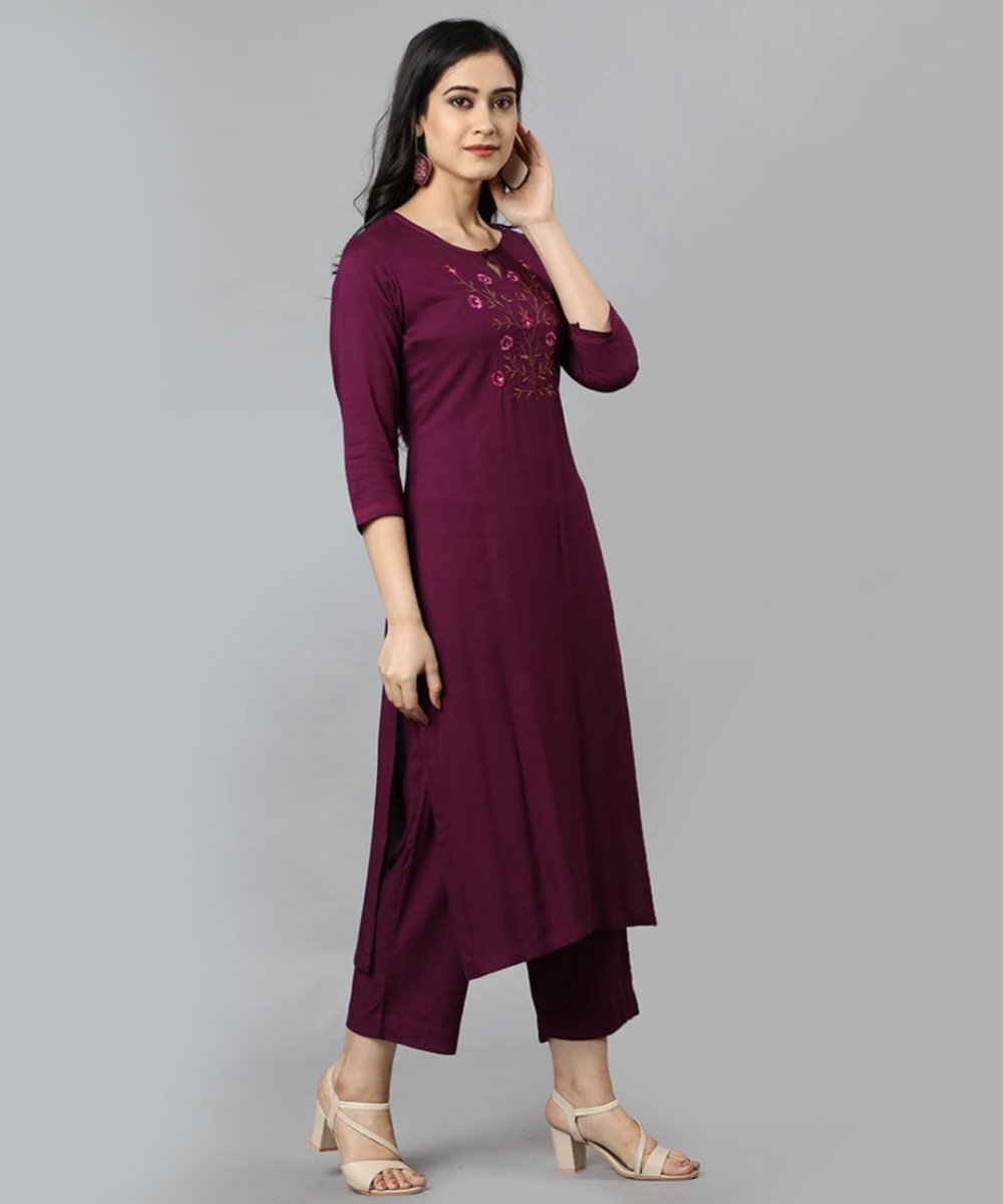 Burgundy Angoori Embroidered Kurta Pants Set