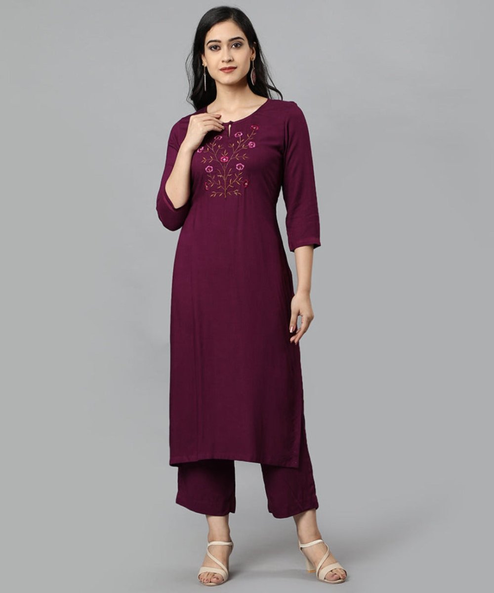 Burgundy Angoori Embroidered Kurta Pants Set