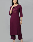 Burgundy Angoori Embroidered Kurta Pants Set