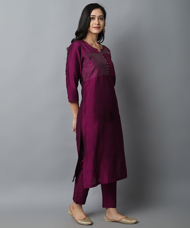 Burgundy Silk Sonapani Kurta Pants Set