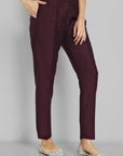 Burgundy Straight Cotton Silk Pant with Pockets