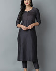 Charcoal Silk Sonapani Kurta Pants Set