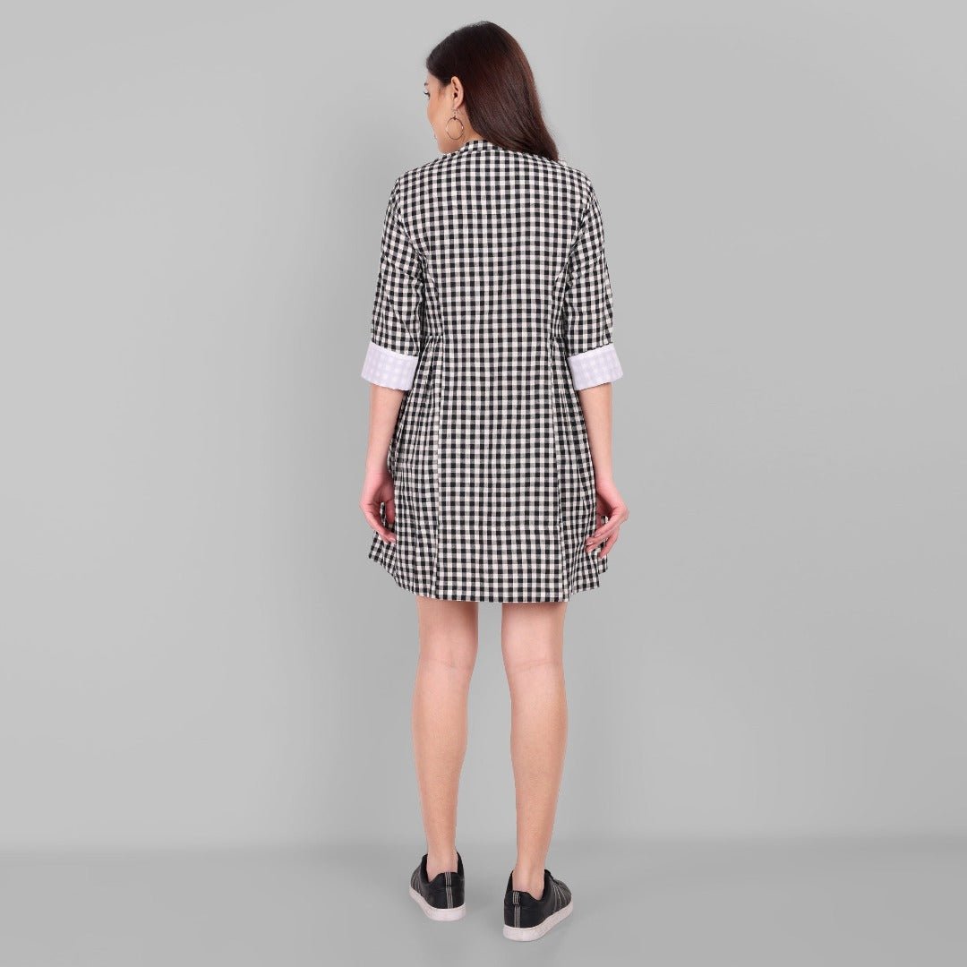 Checked Cotton Button Front Dress