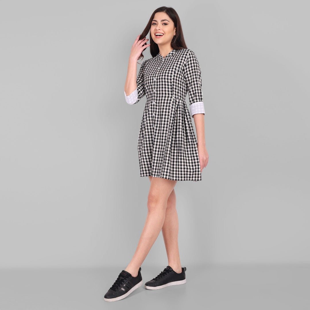 Checked Cotton Button Front Dress