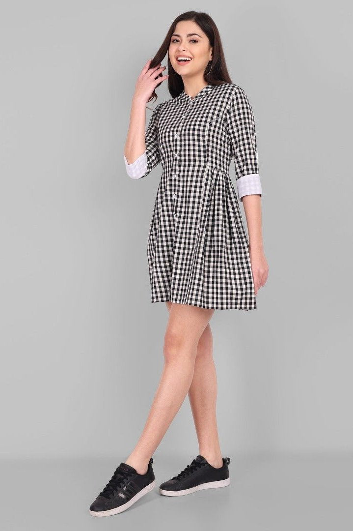 Checked Cotton Button Front Dress