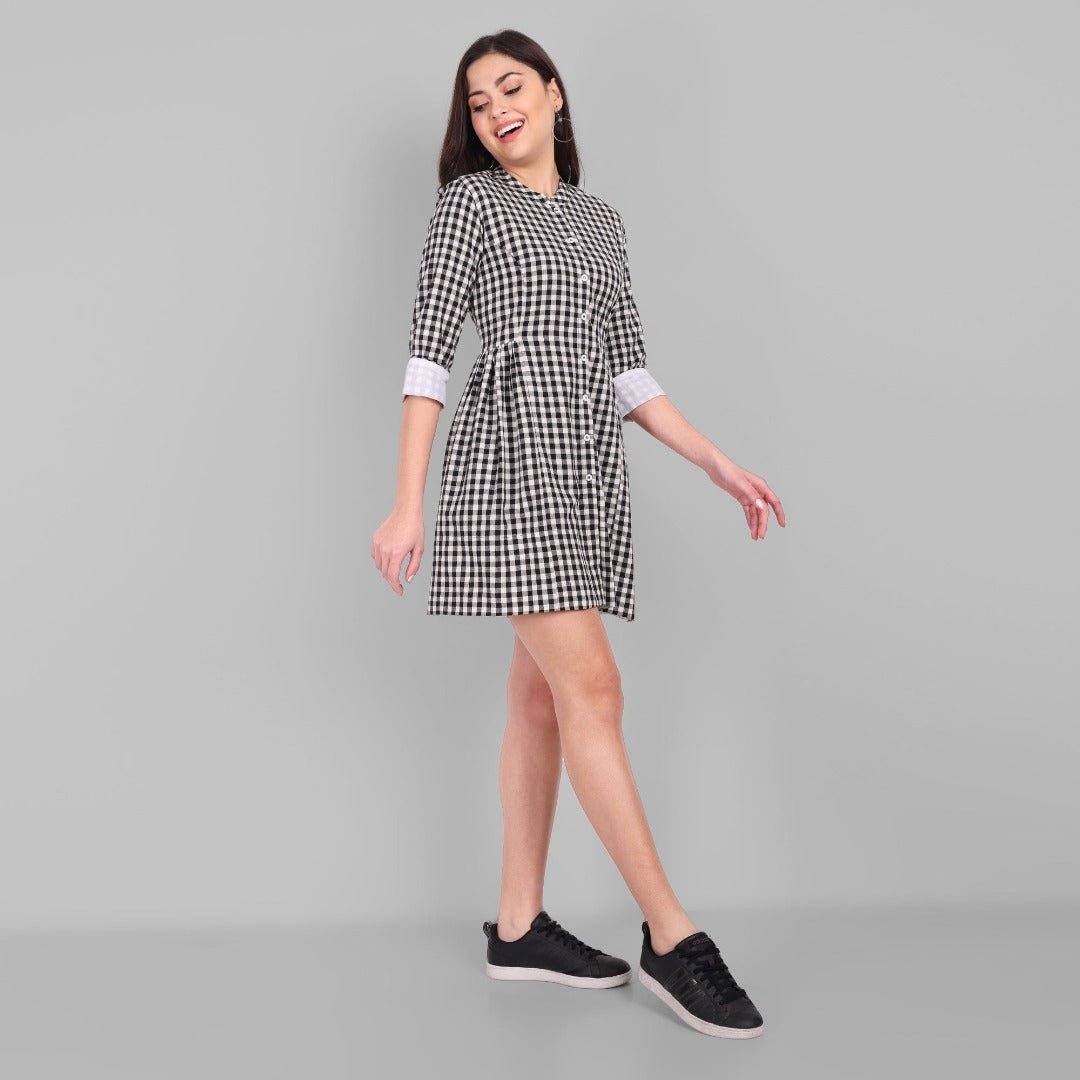 Checked Cotton Button Front Dress