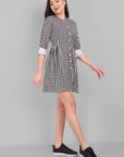 Checked Cotton Button Front Dress