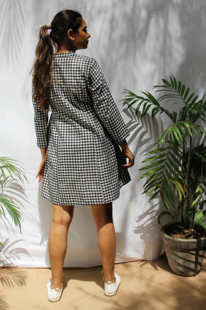 Checked Cotton Button Front Dress