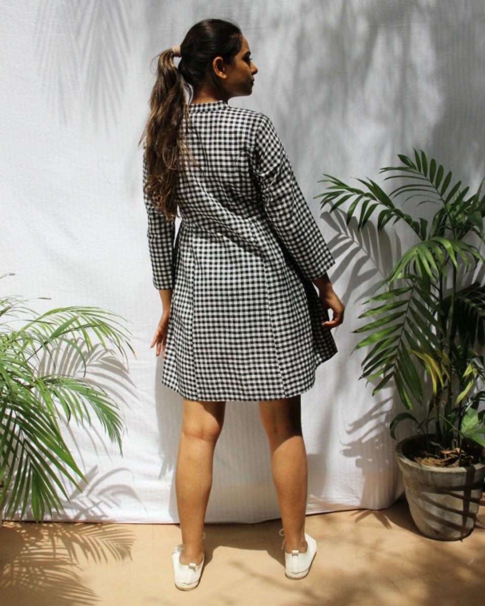 Checked Cotton Button Front Dress