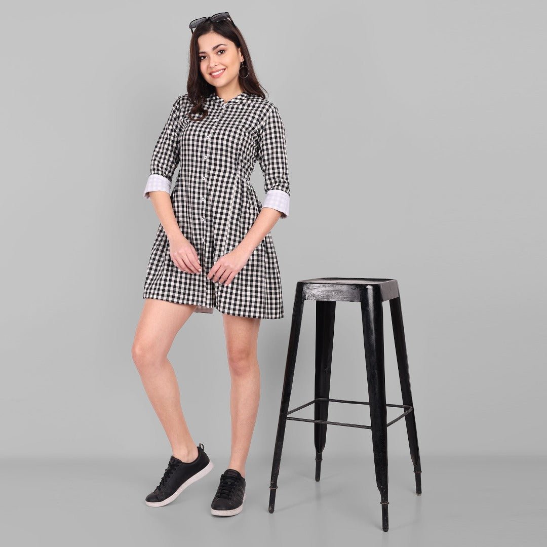 Checked Cotton Button Front Dress