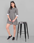 Checked Cotton Button Front Dress