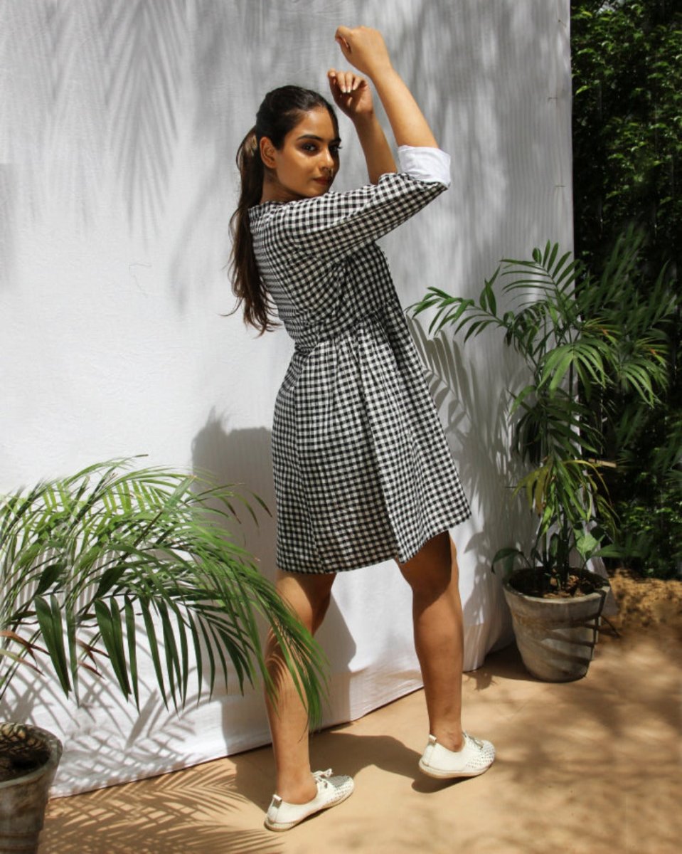 Checked Cotton Button Front Dress