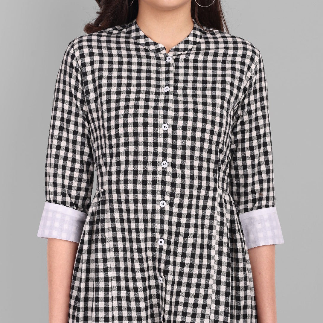 Checked Cotton Button Front Dress