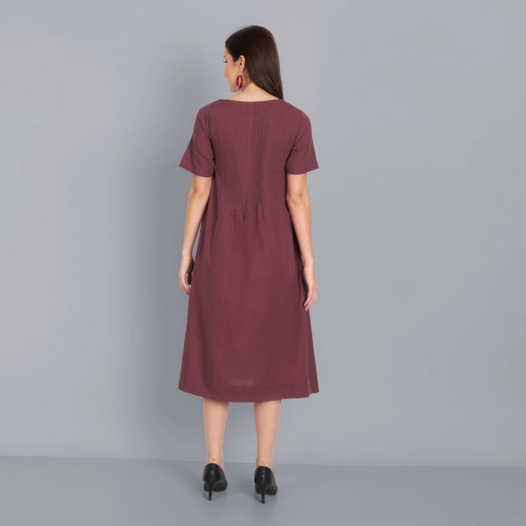 Chestnut Pin-Tuck cotton Linen Dress