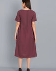 Chestnut Pin-Tuck cotton Linen Dress