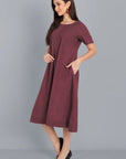 Chestnut Pin-Tuck cotton Linen Dress