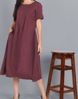 Chestnut Pin-Tuck cotton Linen Dress