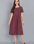 Chestnut Pin-Tuck cotton Linen Dress