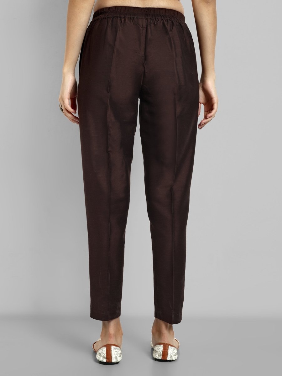 Choclate Brown Straight Cotton Silk Pant with Pockets